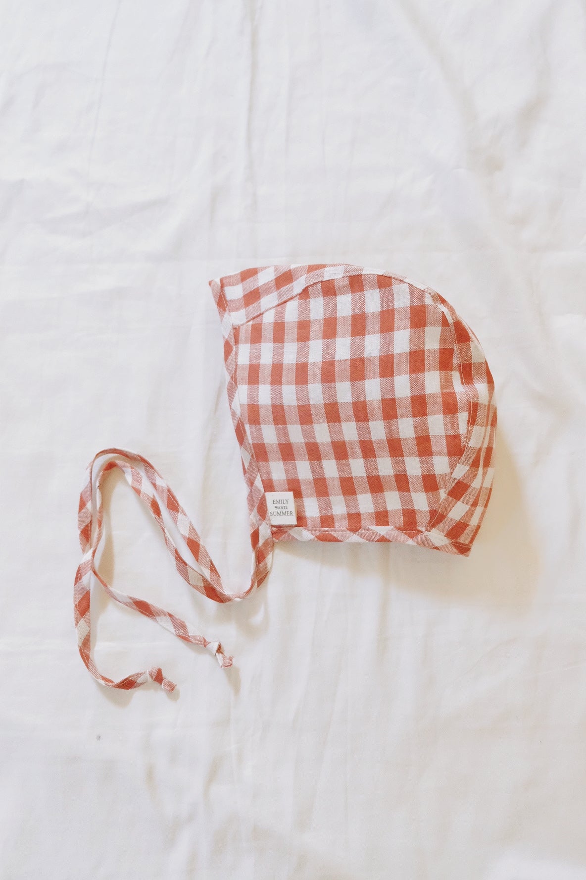 Handmade Linen Baby Bonnet - Red Gingham
