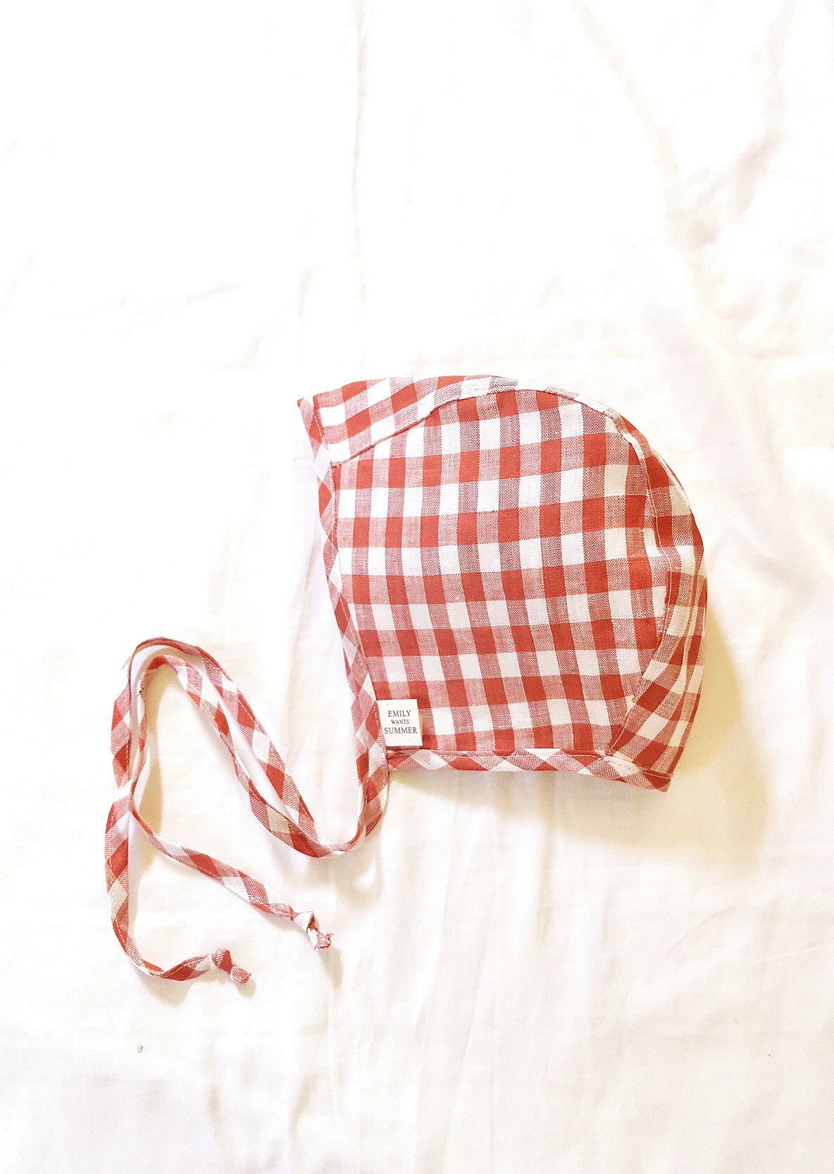 Handmade Linen Baby Bonnet - Red Gingham