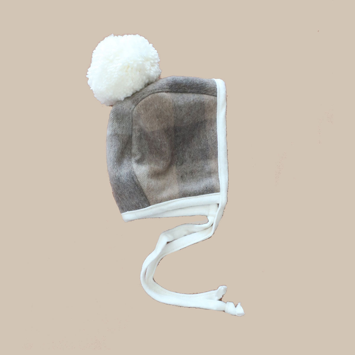 Baby Wool Check Pom Pom Bonnet - Brown Check