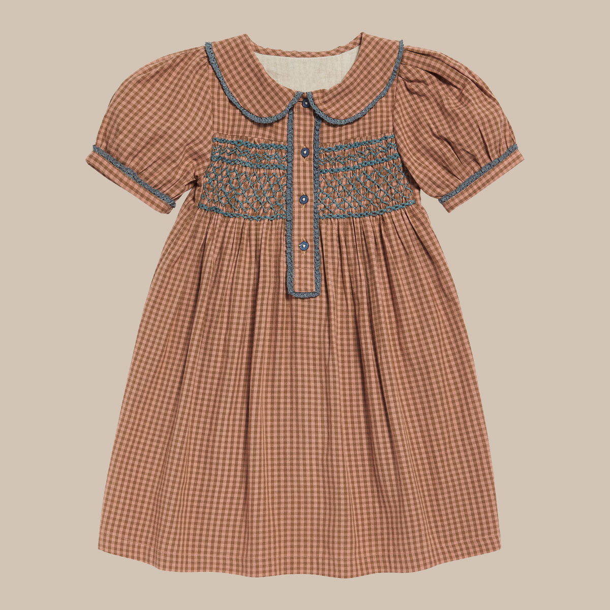 Elizabeth Dress Tiny Check in Tea Rose