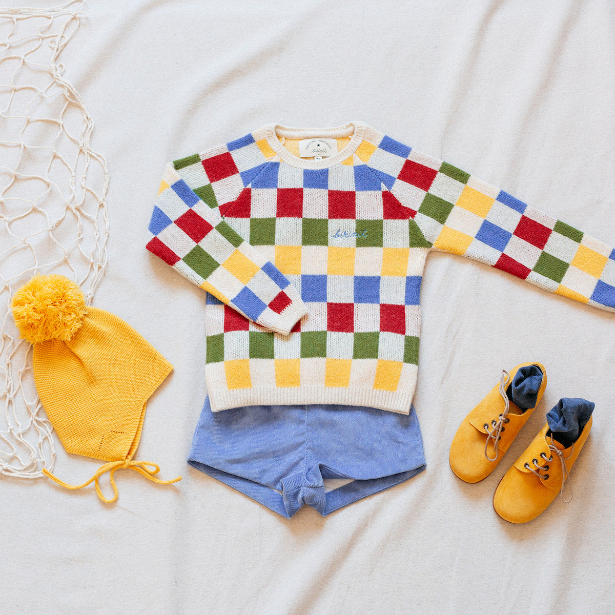 Mustard pompom bonnet