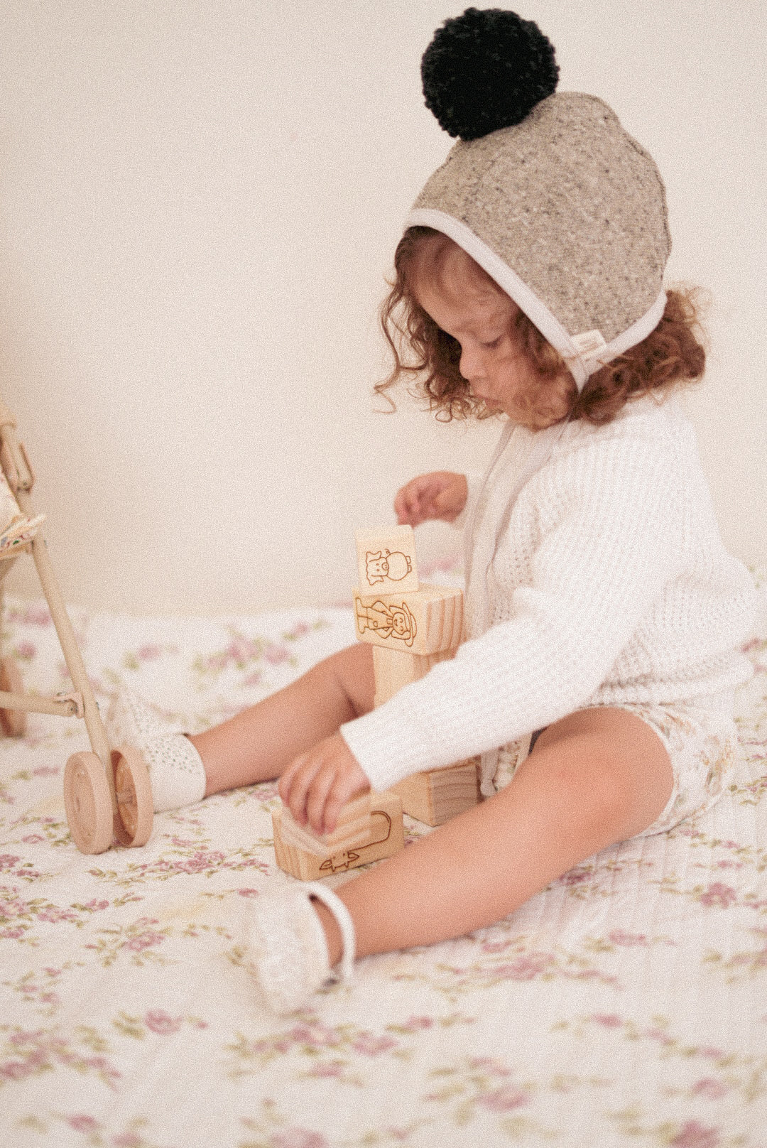 Baby Japanese Wool Winter Bonnet - Marble