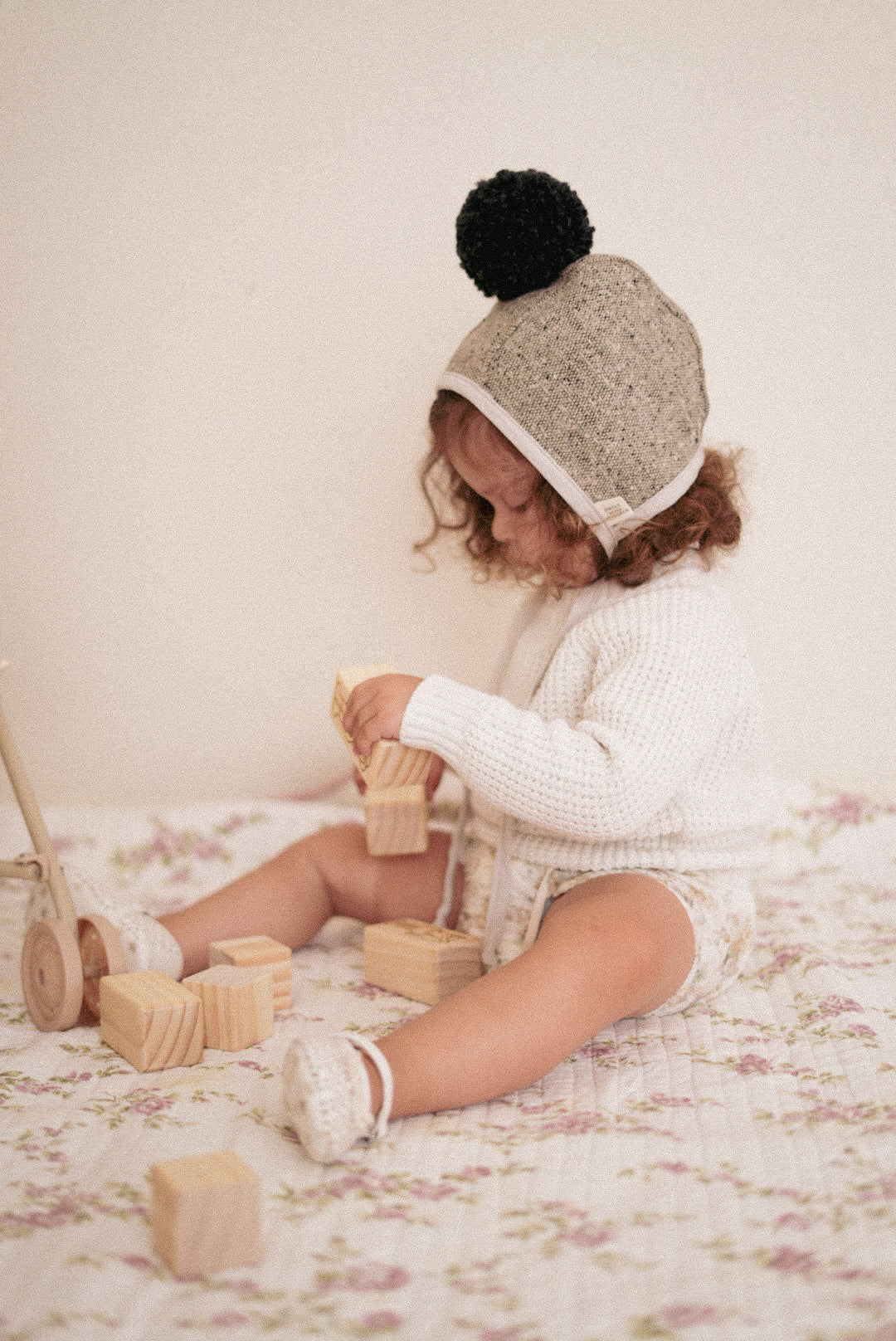 Baby Japanese Wool Winter Bonnet - Marble