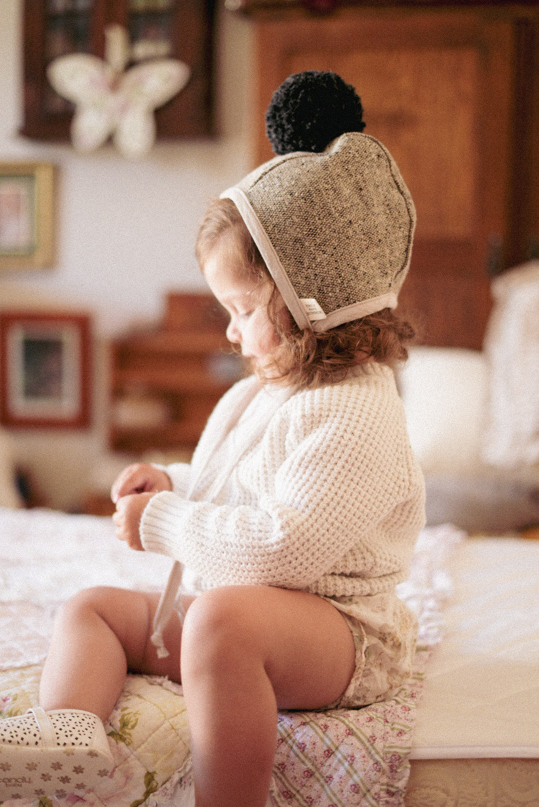 Baby Japanese Wool Winter Bonnet - Marble