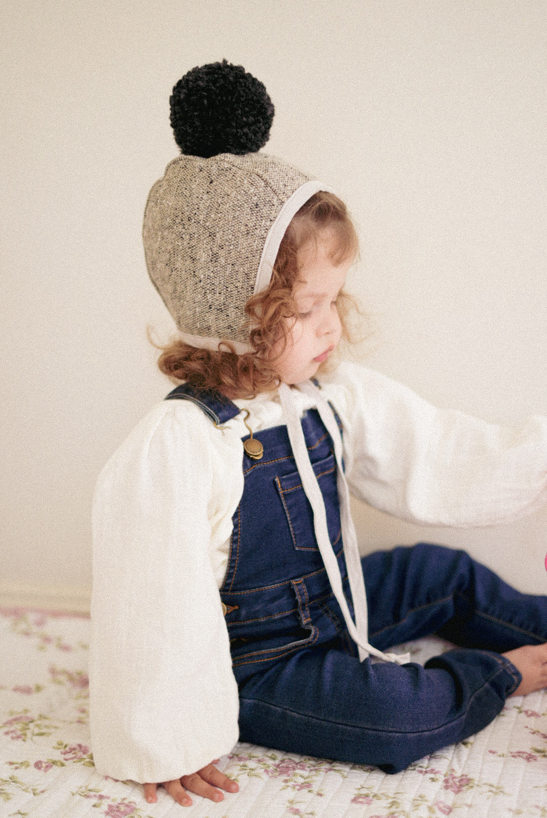 Baby Japanese Wool Winter Bonnet - Marble