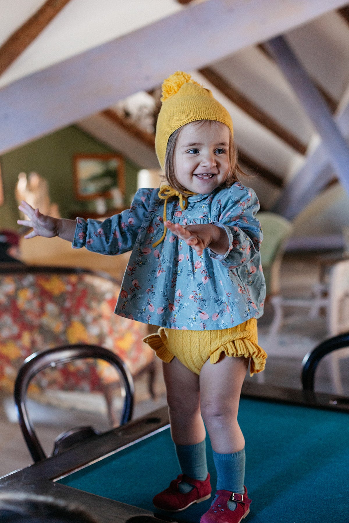 Mustard pompom bonnet