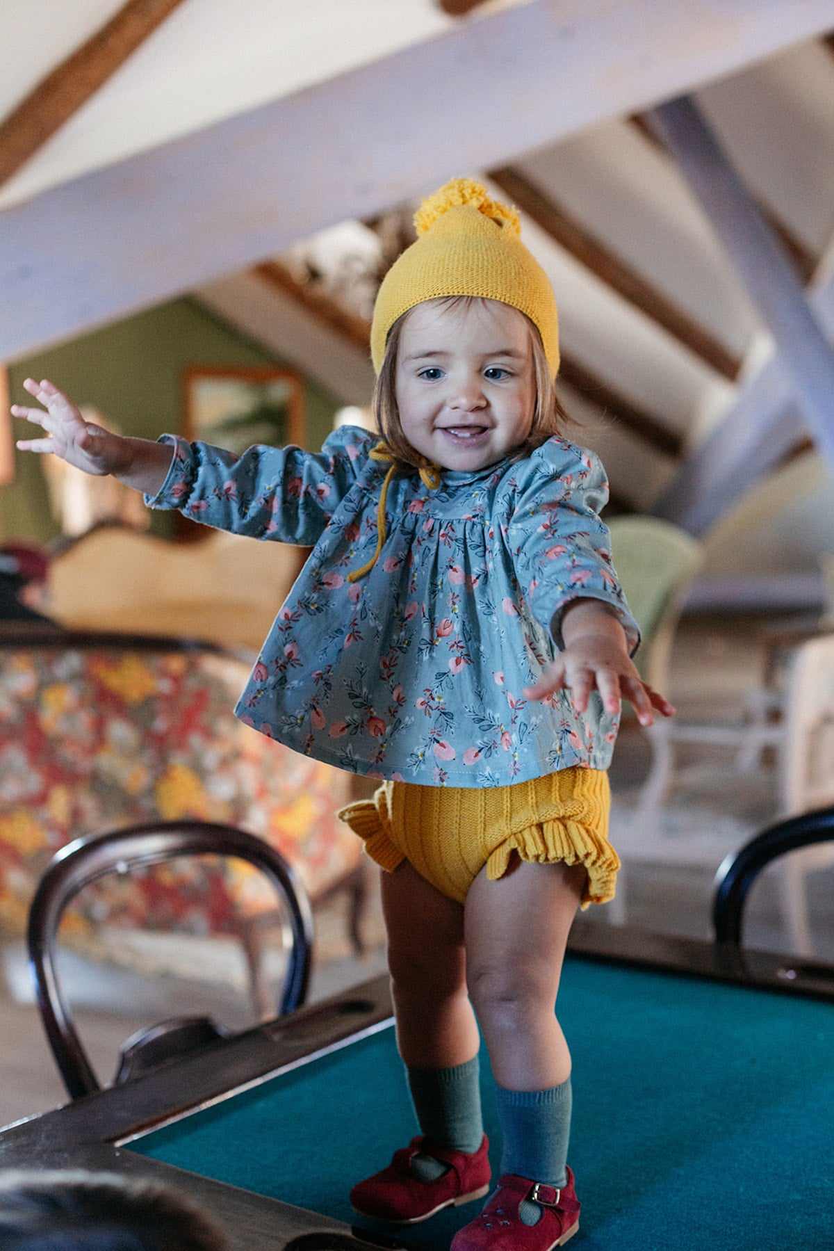 Mustard pompom bonnet