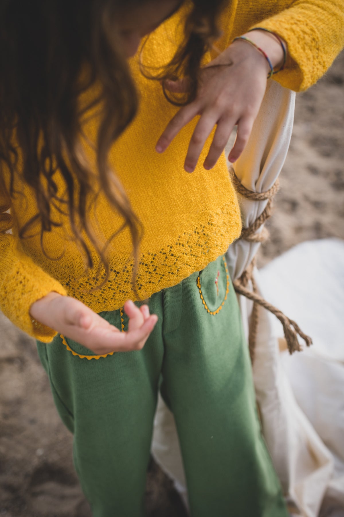 Olive corduroy embroidered bell bottom pants