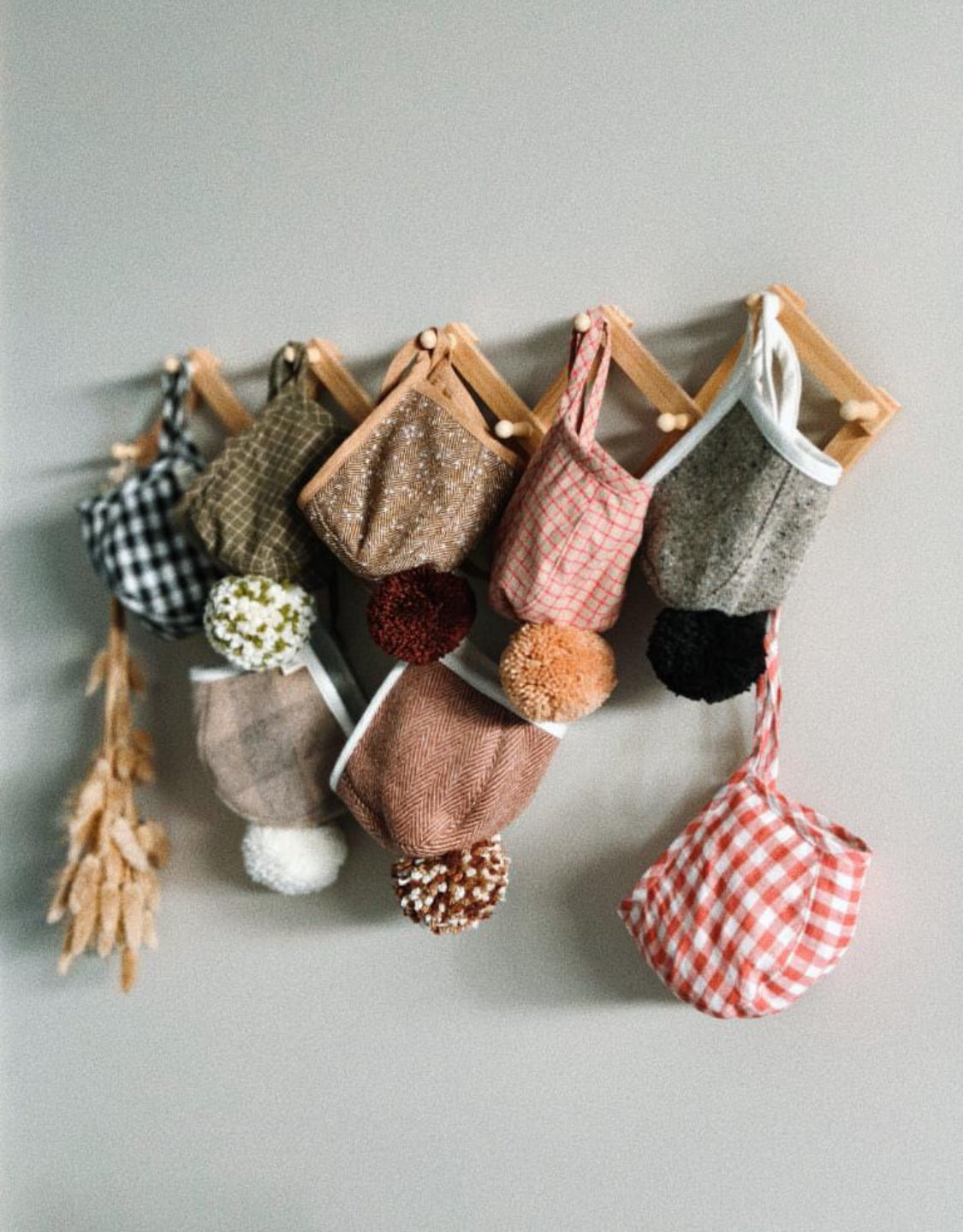 Baby Wool Check Pom Pom Bonnet - Brown Check