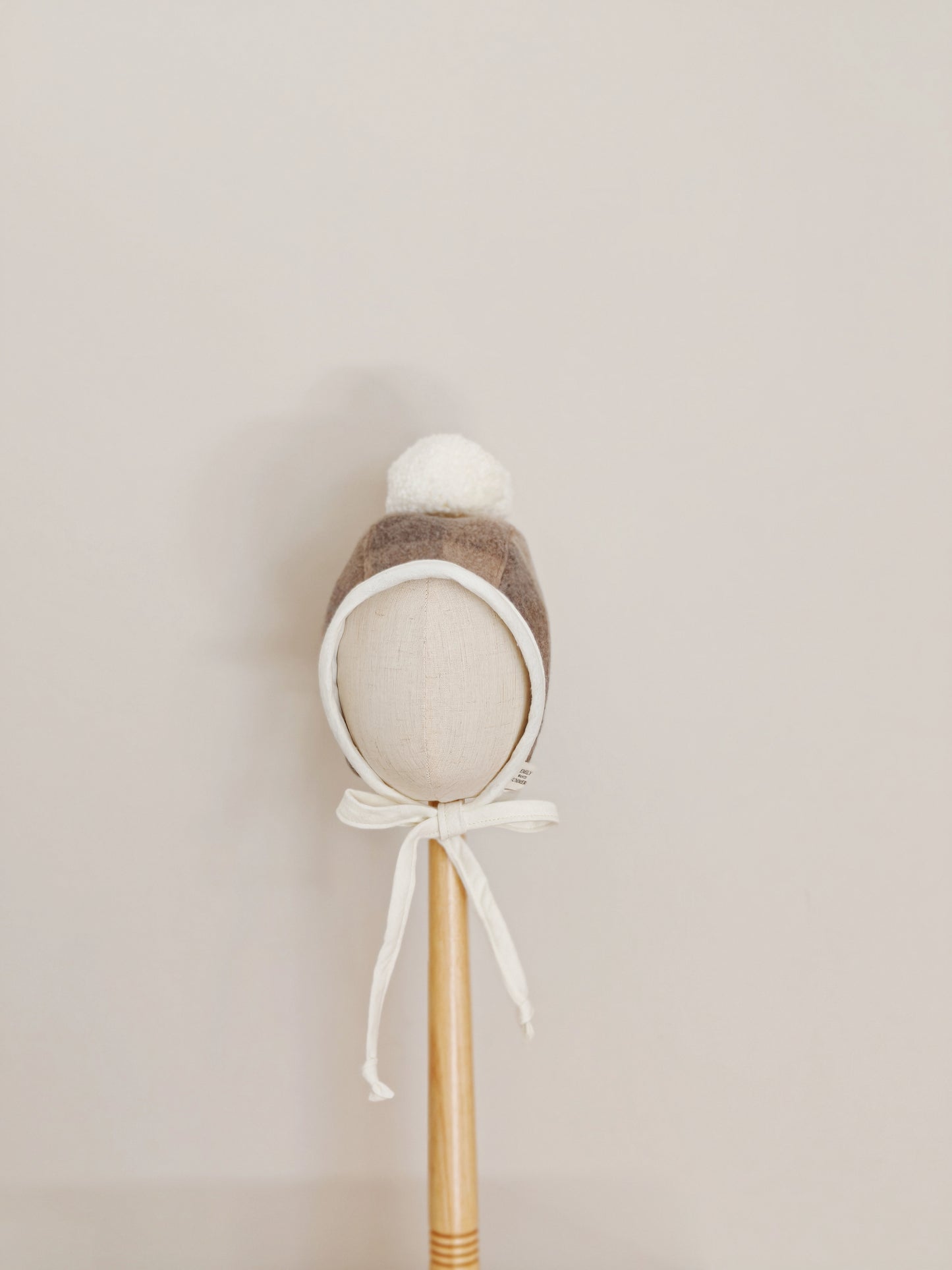 Baby Wool Check Pom Pom Bonnet - Brown Check