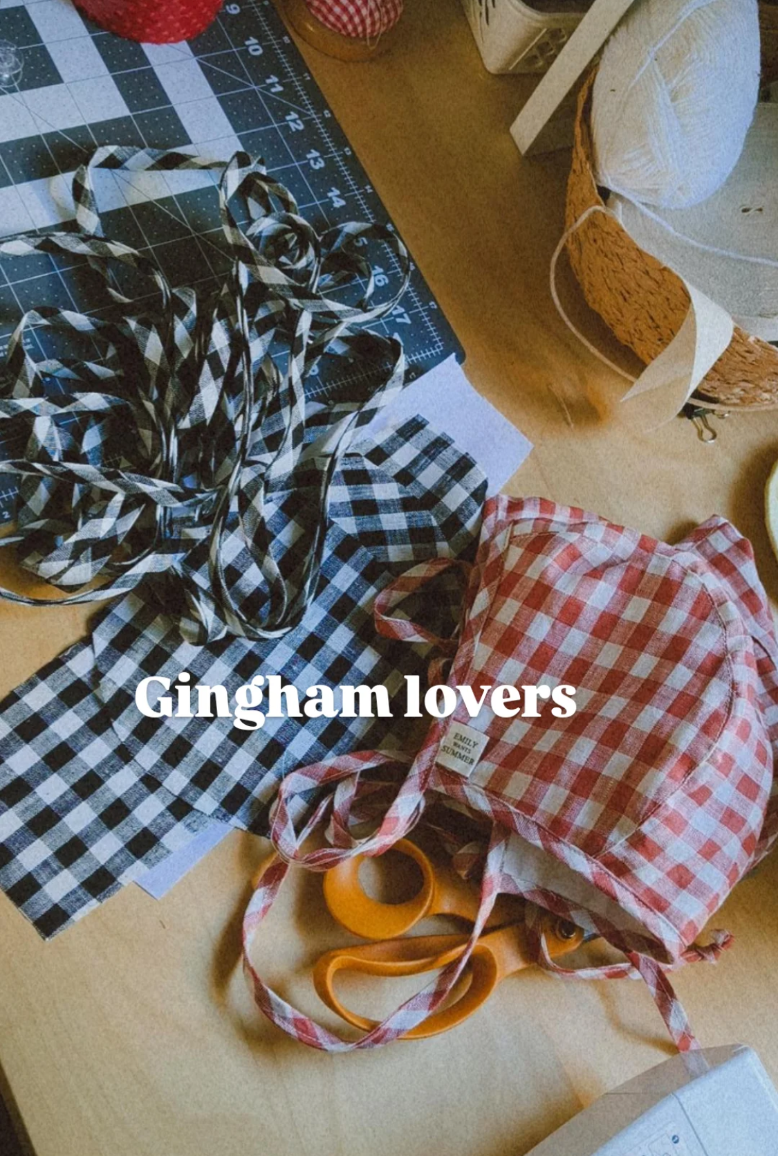 Handmade Linen Baby Bonnet - Red Gingham
