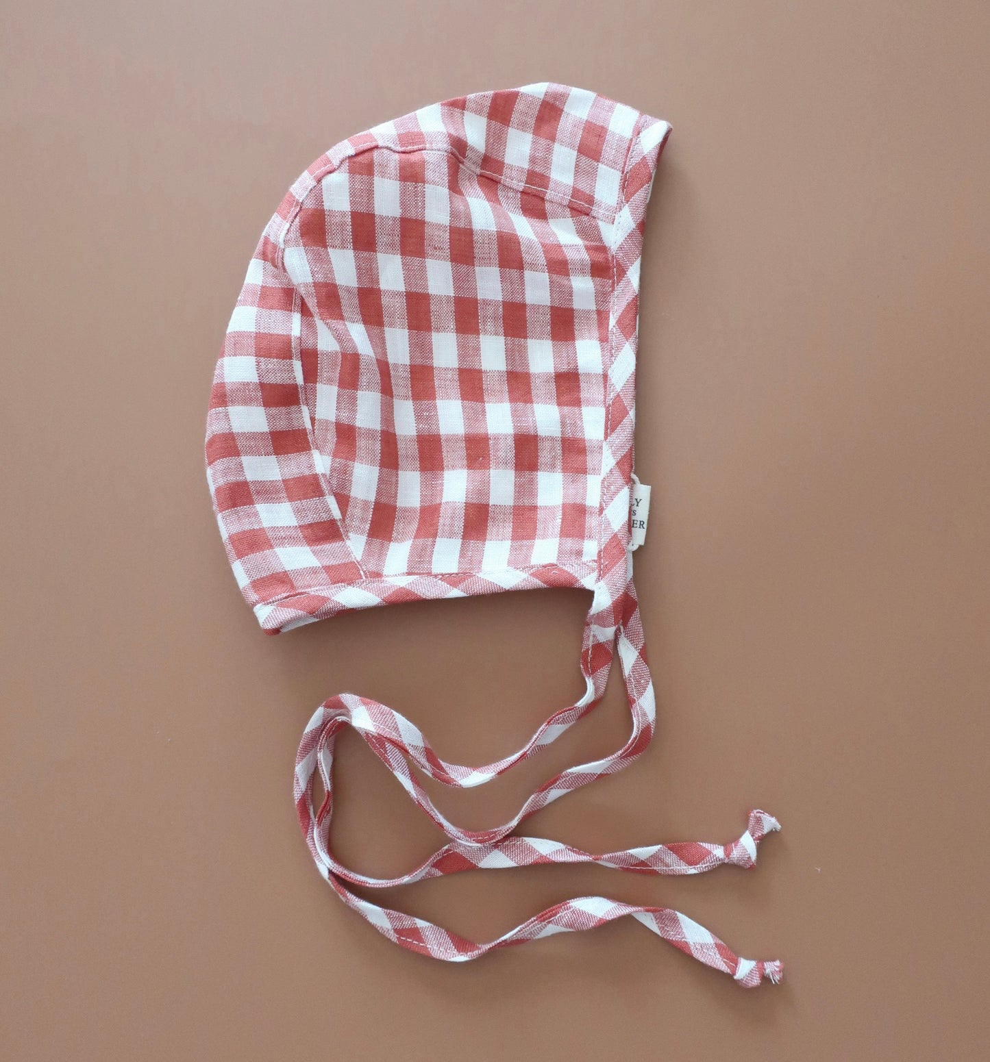 Handmade Linen Baby Bonnet - Red Gingham