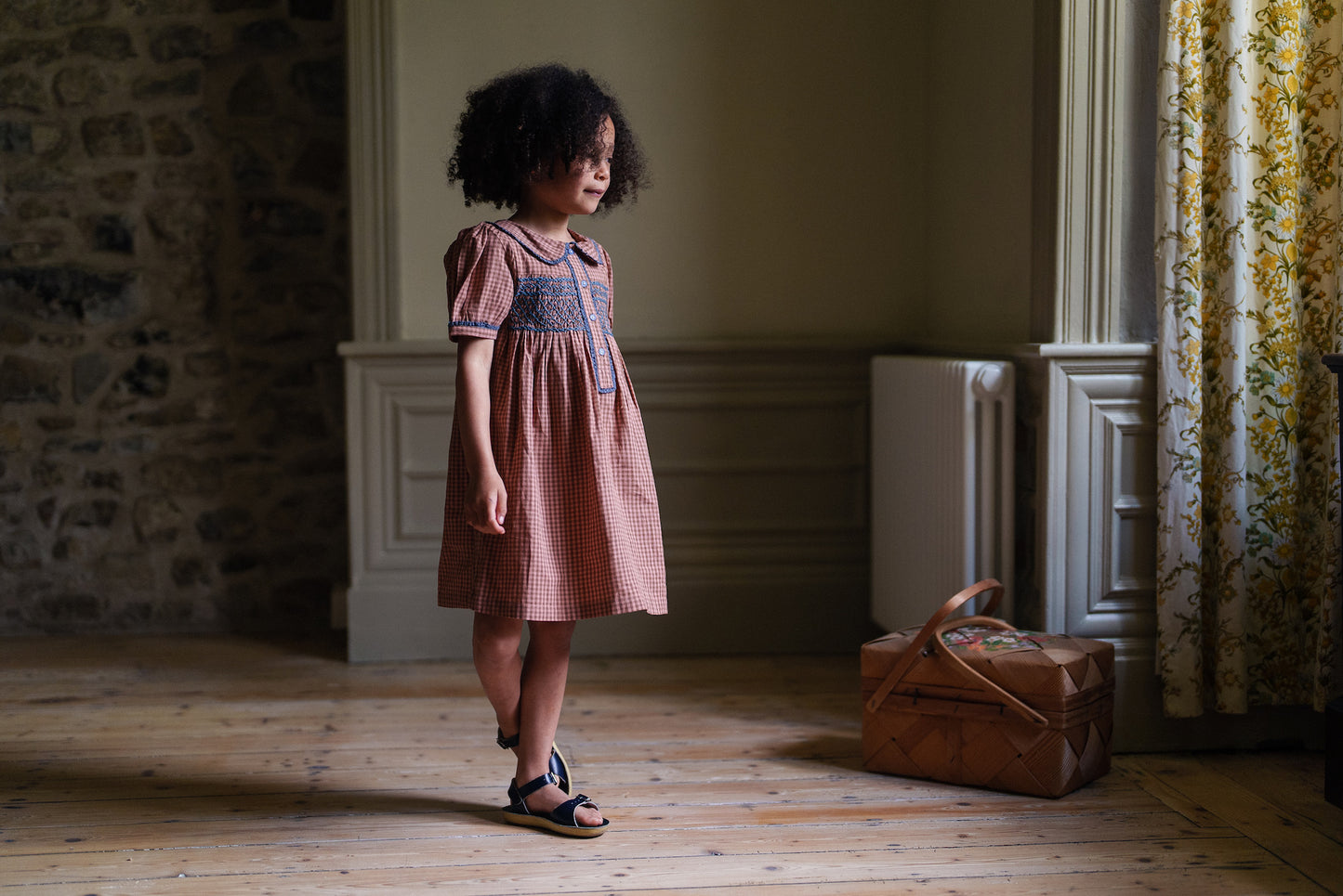 Elizabeth Dress Tiny Check in Tea Rose