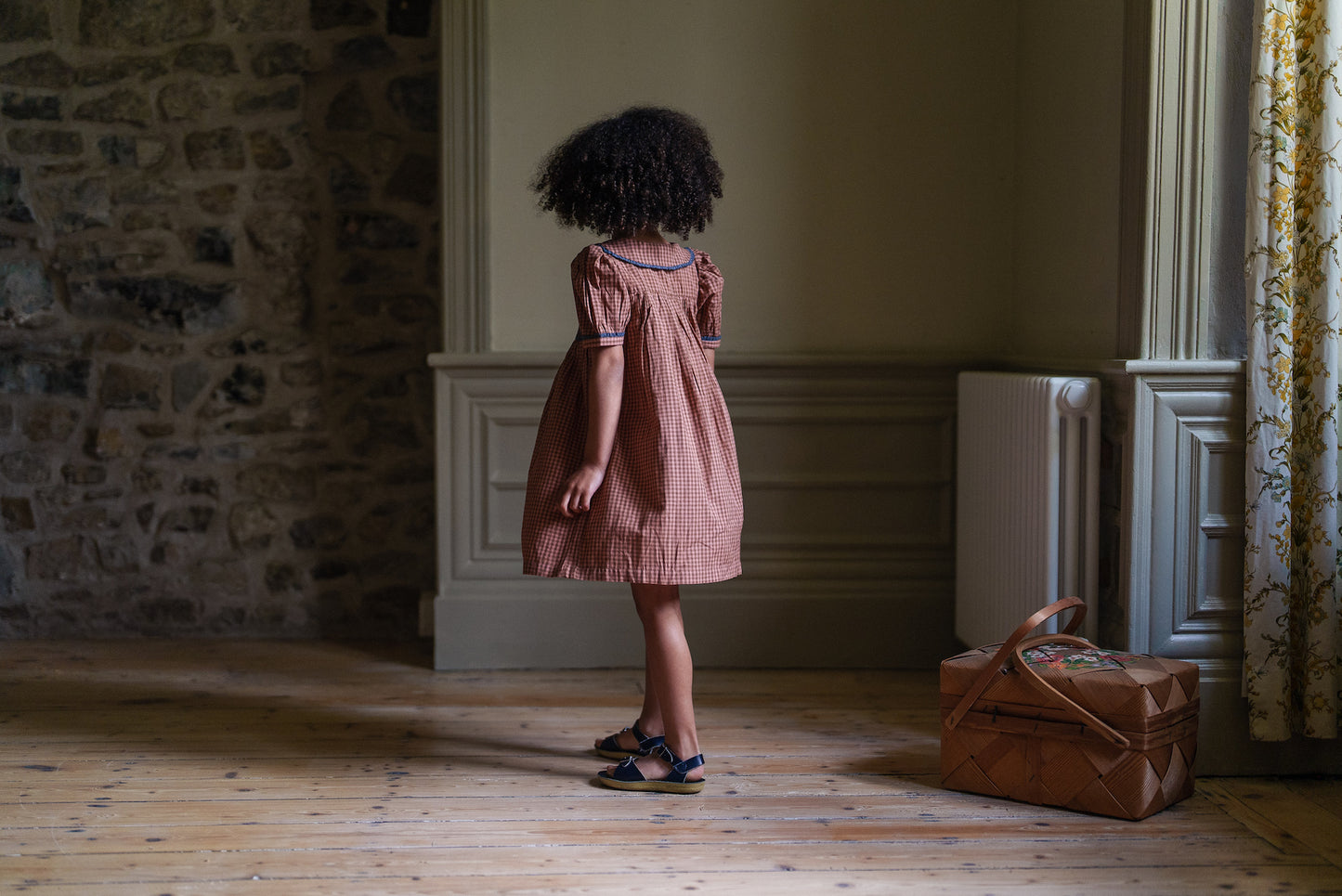 Elizabeth Dress Tiny Check in Tea Rose