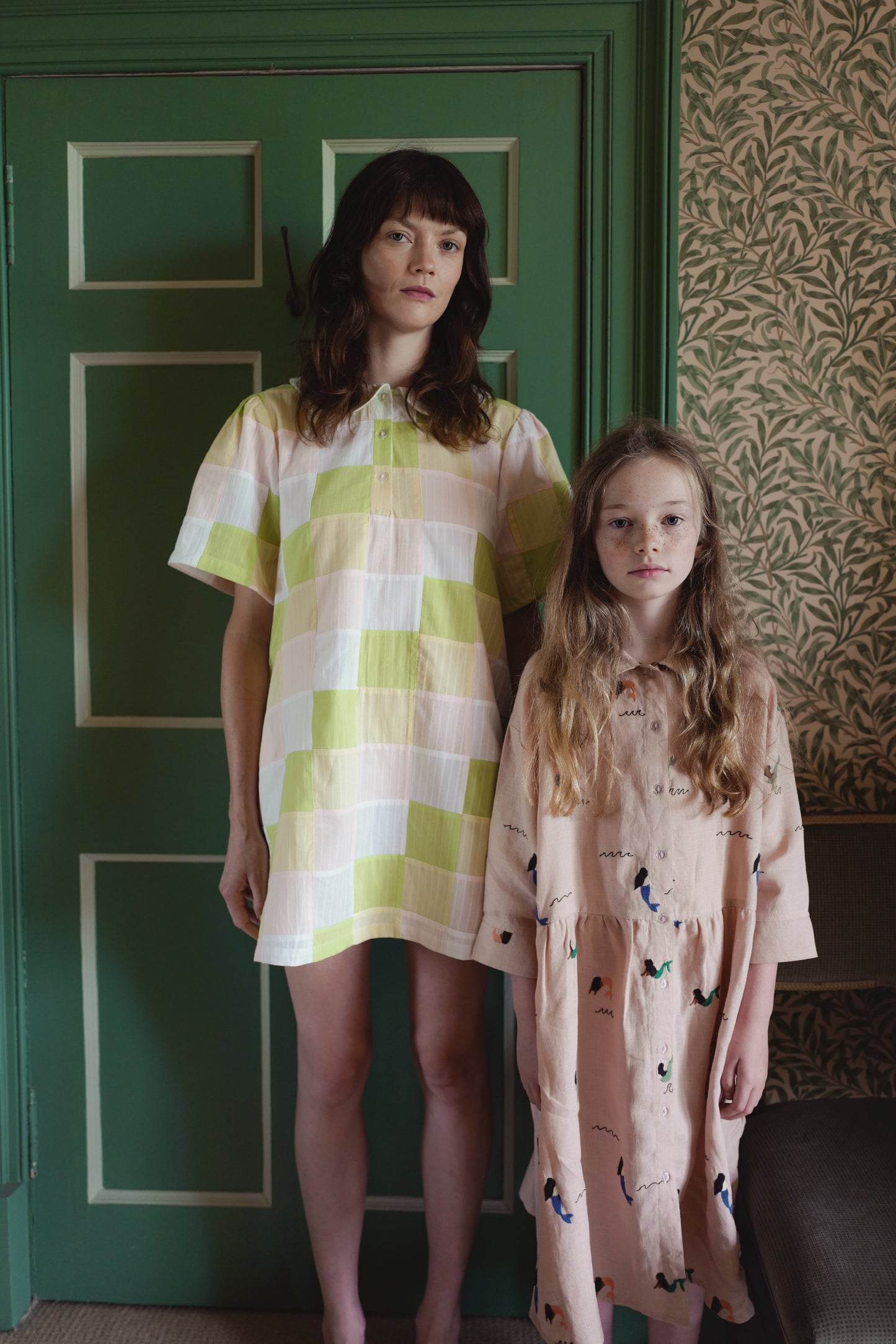 【2-3Y Only few left】ALLOVER EMBROIDERY MERMAID DRESS/DUSTY PINK