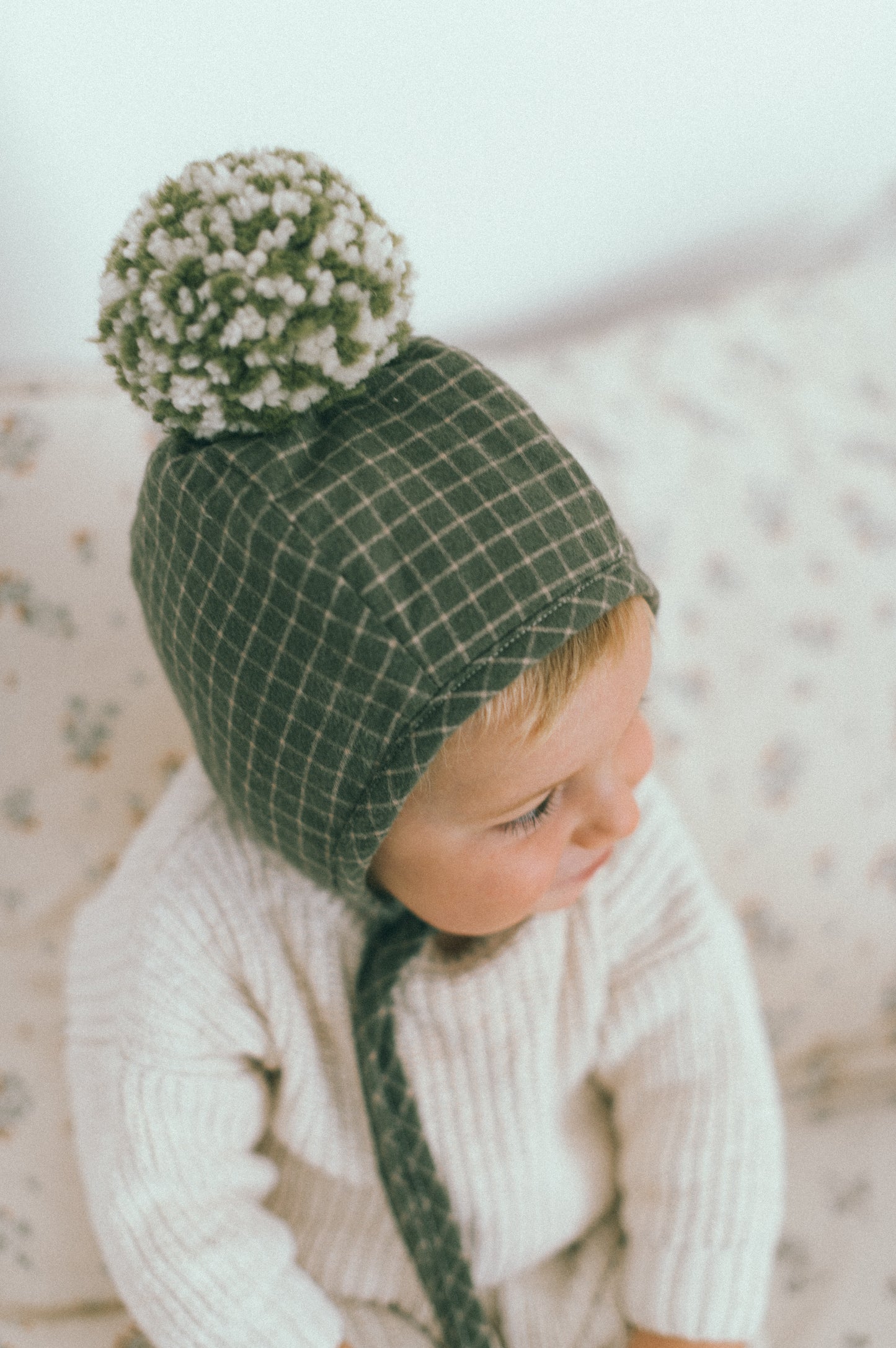 Baby Cotton Wintery Pom Pom Bonnet - Deep Forest