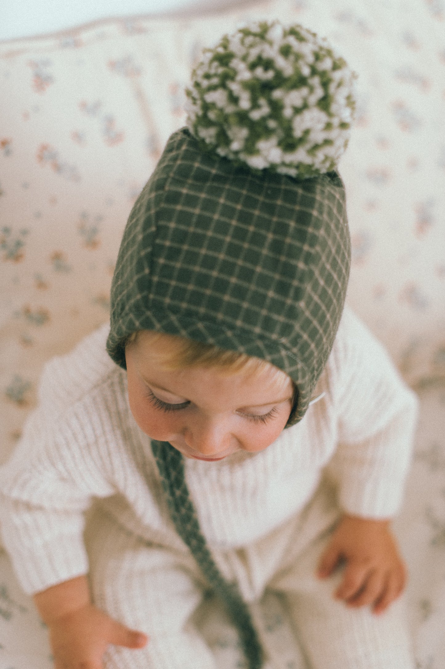 Baby Cotton Wintery Pom Pom Bonnet - Deep Forest