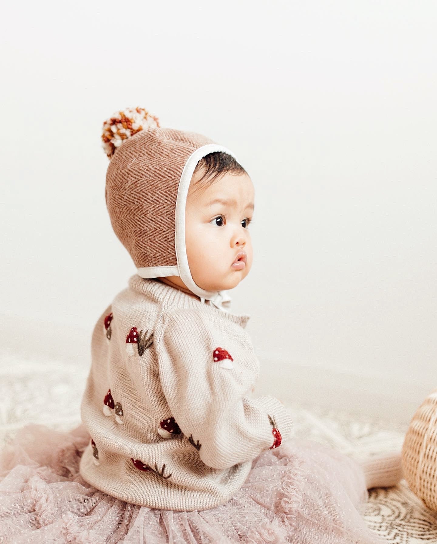 Winter Wool Baby Pom Pom Bonnet - Late Autumn