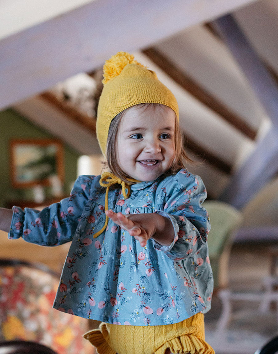 Mustard pompom bonnet