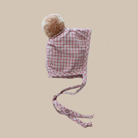 Baby Cotton Wintery Pom Poms Bonnet - Ruby Red