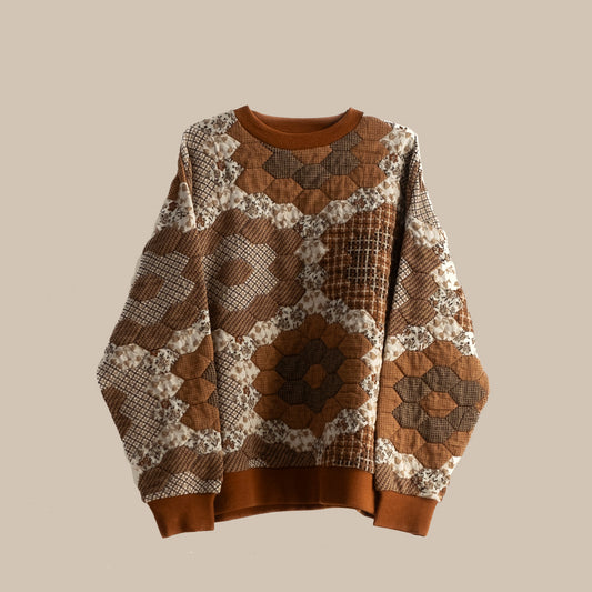 PATCHWORK SWEATER WITH COLLAR/BROWN