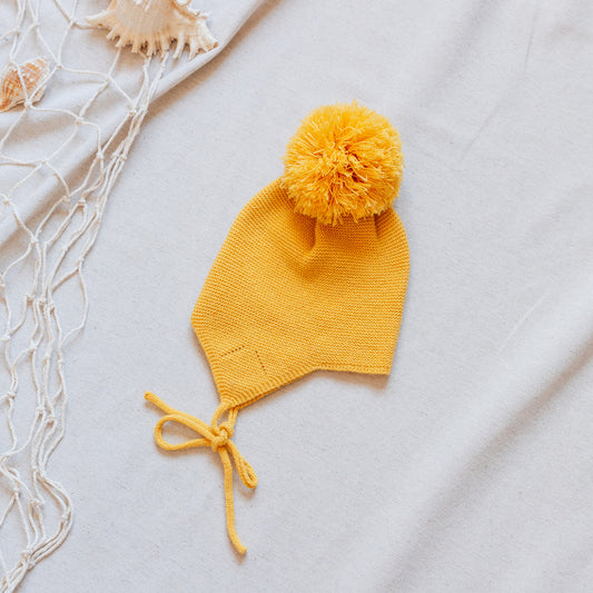 Mustard pompom bonnet