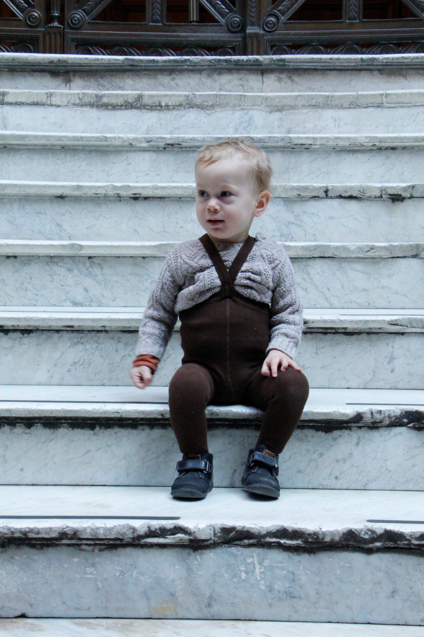 Retro Ribbed Suspender Tights_Chocolate Brown