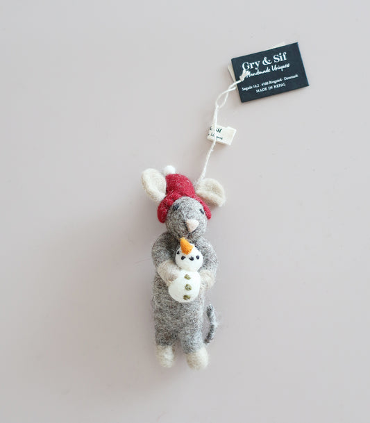 Grey Mouse w/Snowman