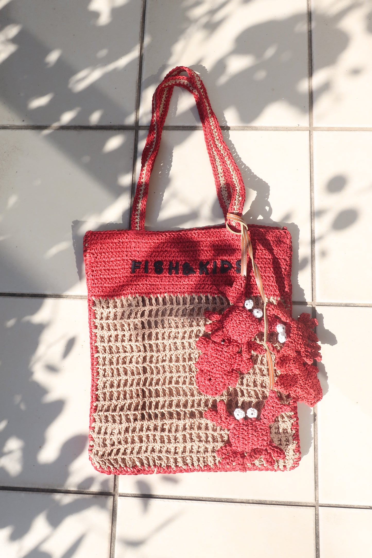 【Only 1 left】FISH & KIDS BEACH BAG/ECRU AND RED