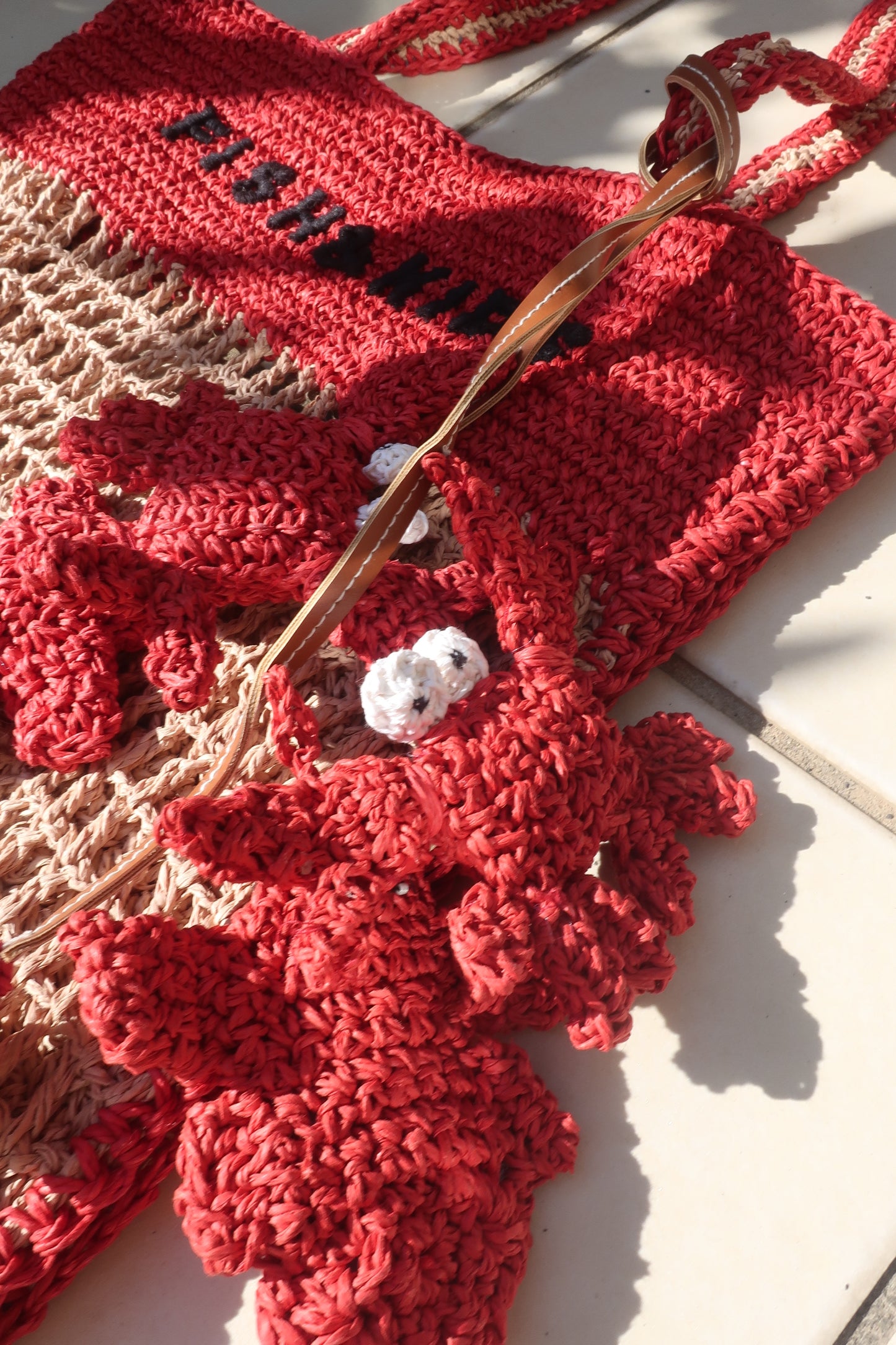 【Only 1 left】FISH & KIDS BEACH BAG/ECRU AND RED