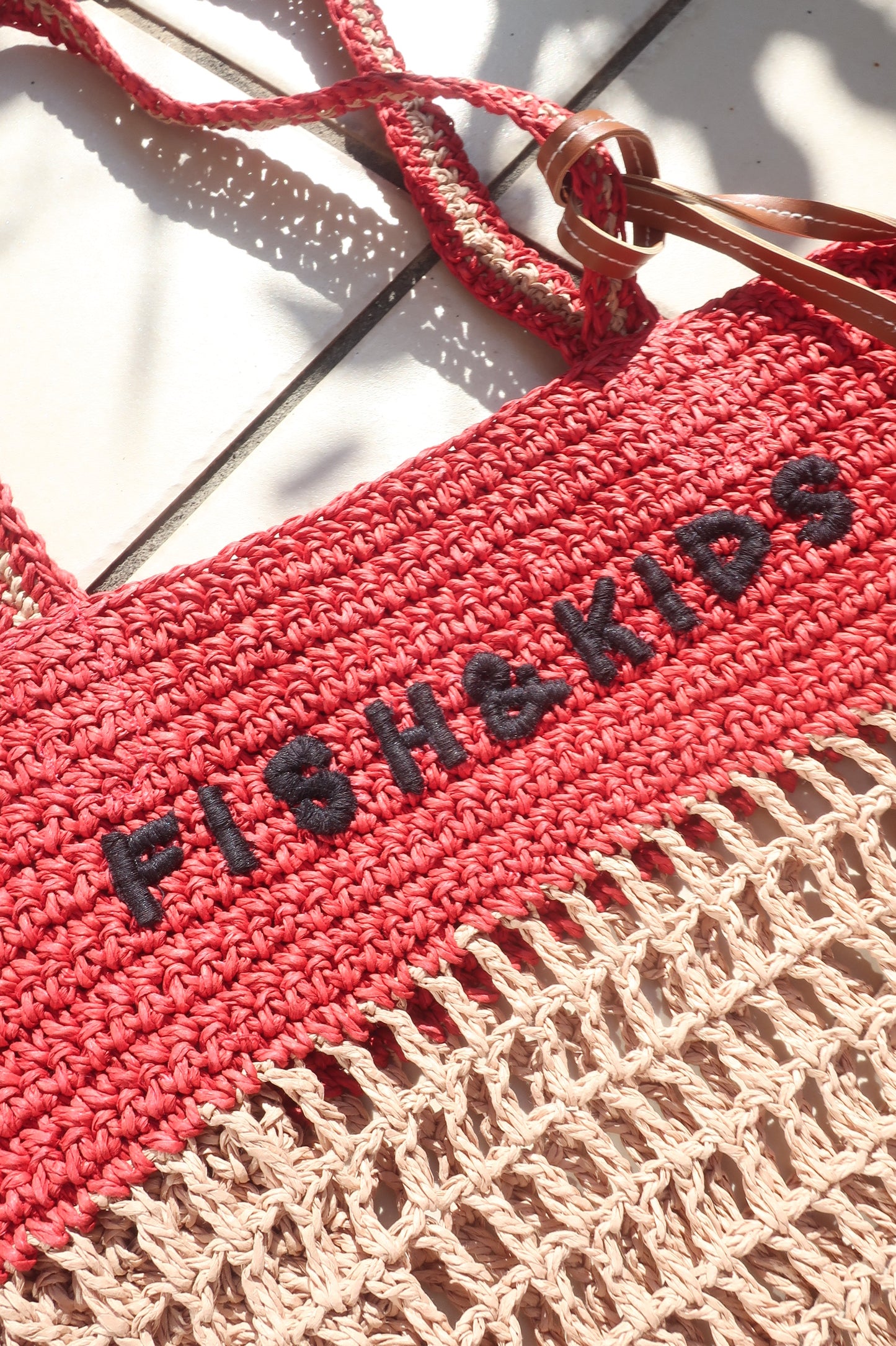 【Only 1 left】FISH & KIDS BEACH BAG/ECRU AND RED