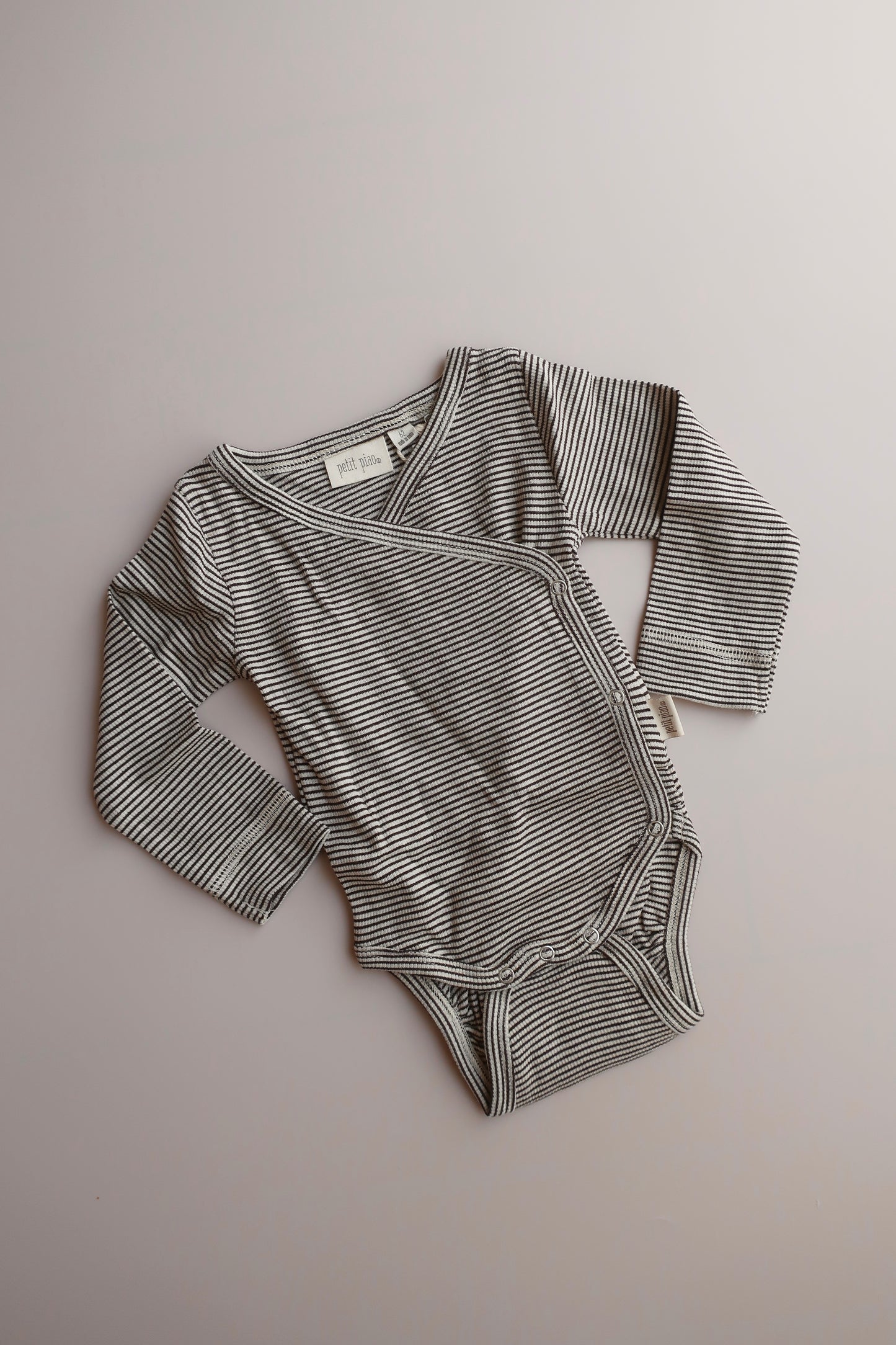 PPDian Baby Body L/S fold over stripe NB NOOS/Coffee Bean/Dark Off White