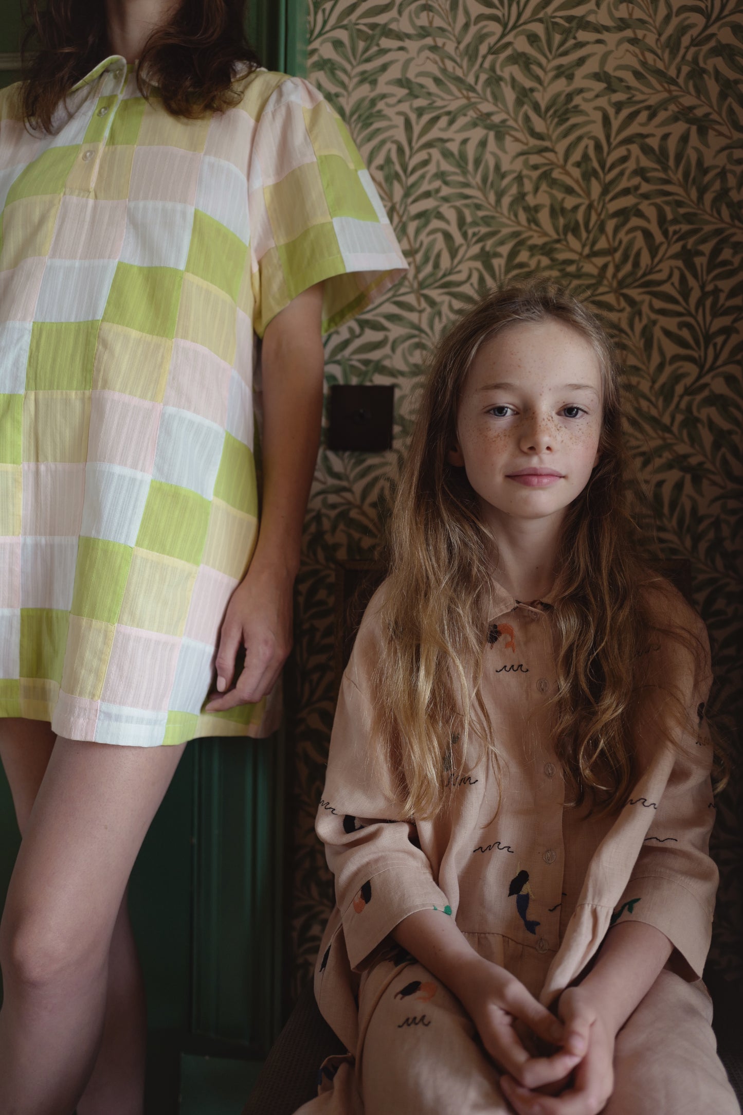 【2-3Y Only few left】ALLOVER EMBROIDERY MERMAID DRESS/DUSTY PINK