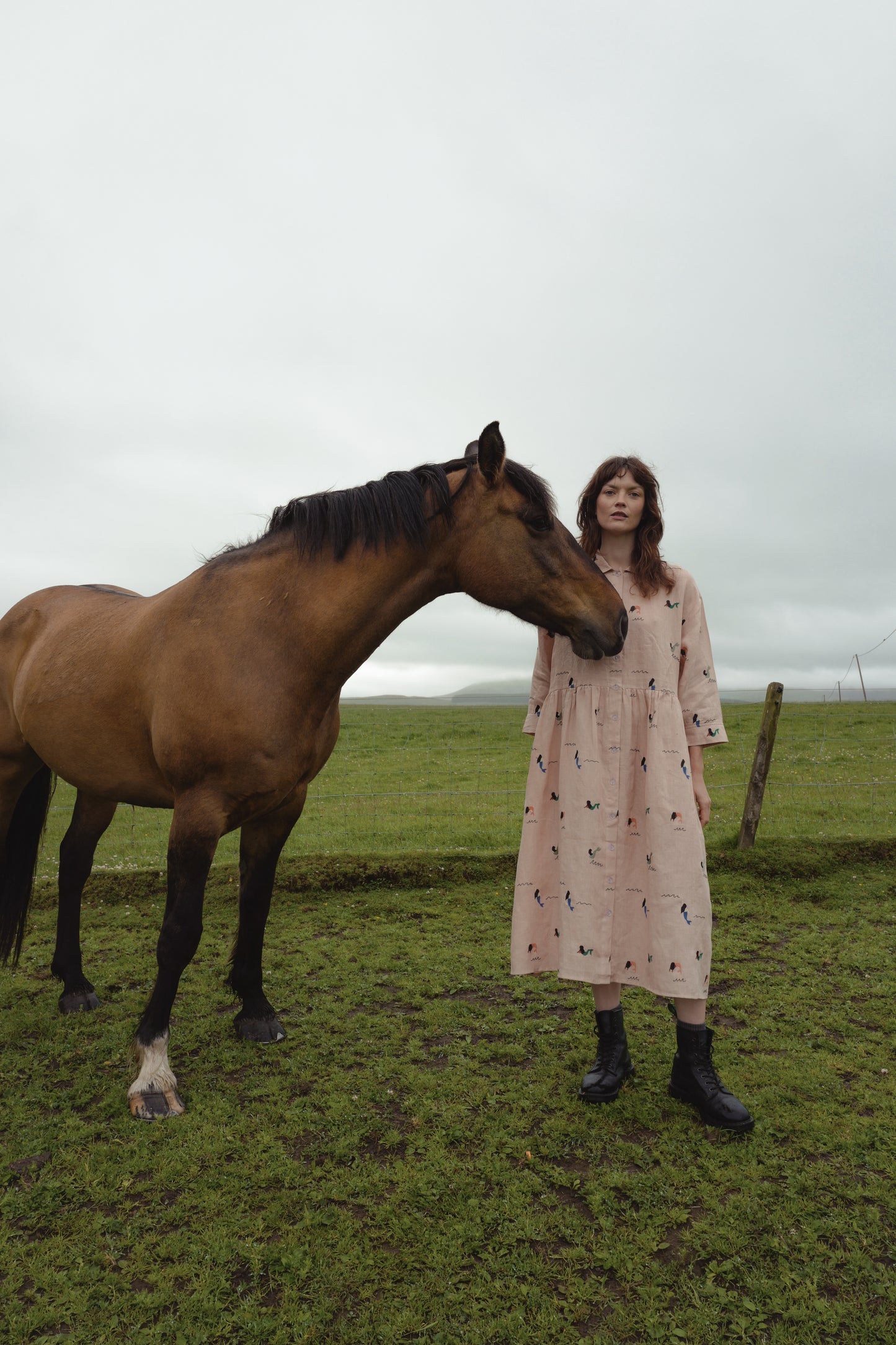 【Only 1 left】ALLOVER EMBROIDERY MERMAID DRESS ADULT/DUSTY PINK