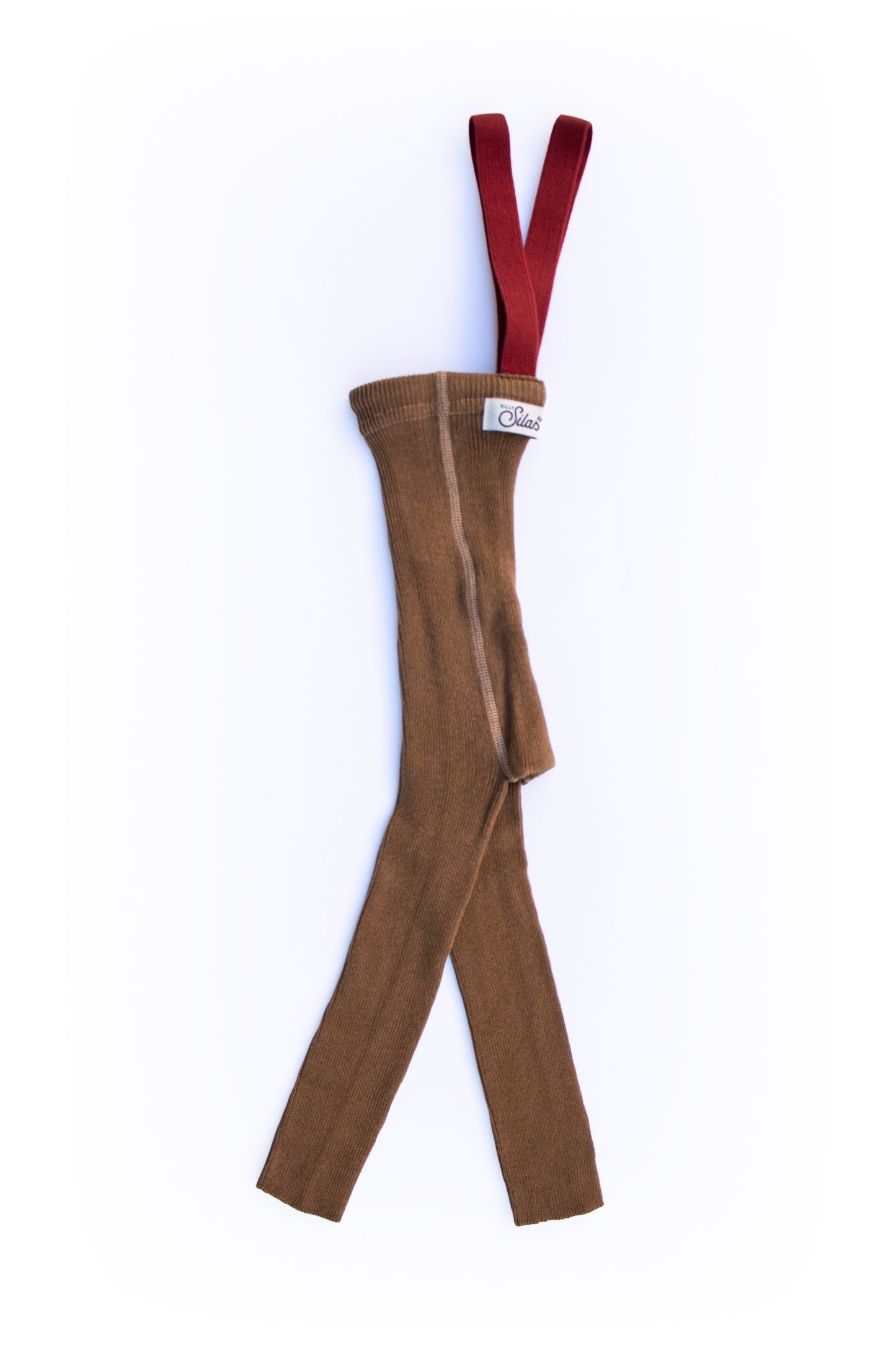 Retro Ribbed Suspender Footless_Acorn Brown × Maple Leaf