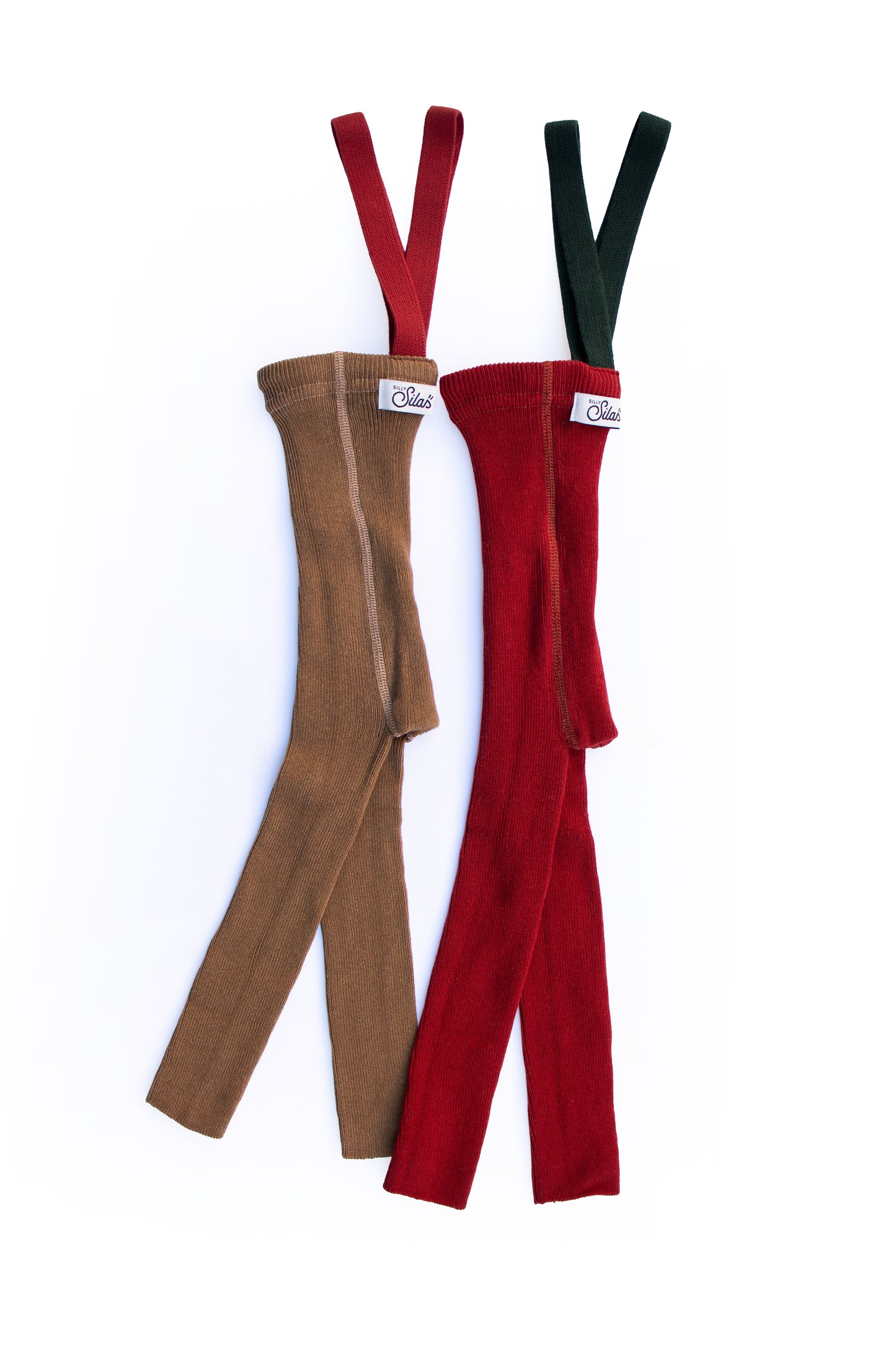 Retro Ribbed Suspender Footless_Acorn Brown × Maple Leaf