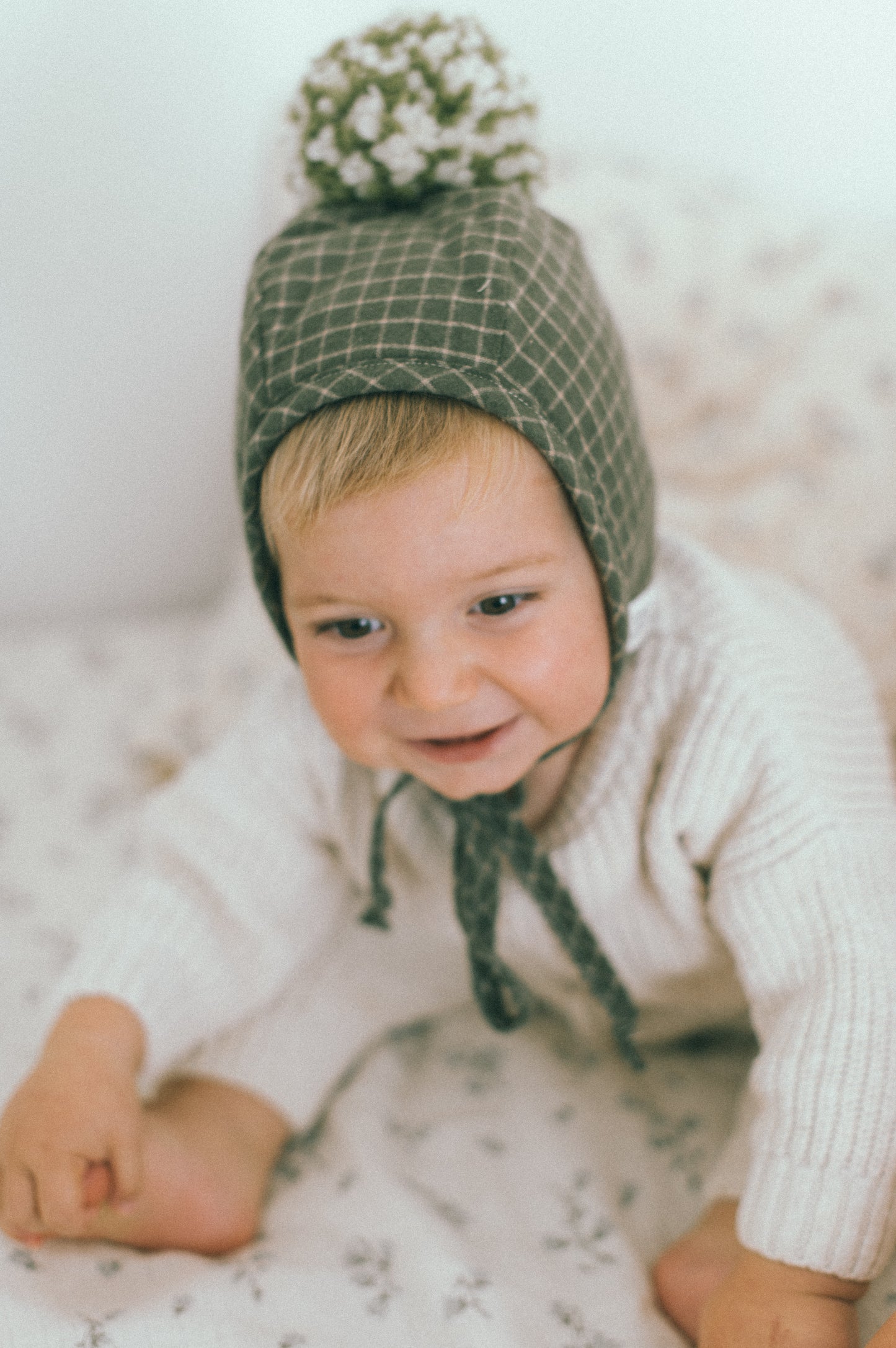 Baby Cotton Wintery Pom Pom Bonnet - Deep Forest