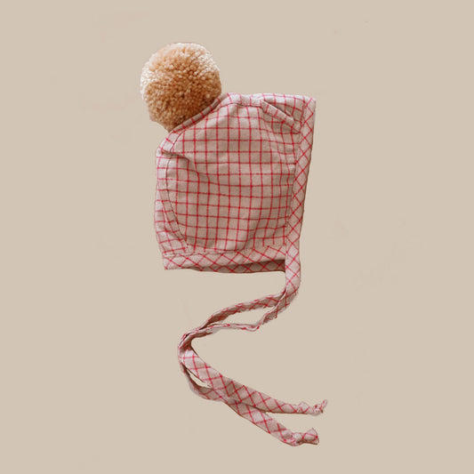 Baby Cotton Wintery Pom Poms Bonnet - Ruby Red