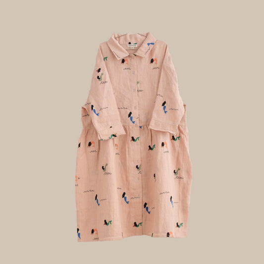 【2-3Y Only few left】ALLOVER EMBROIDERY MERMAID DRESS/DUSTY PINK