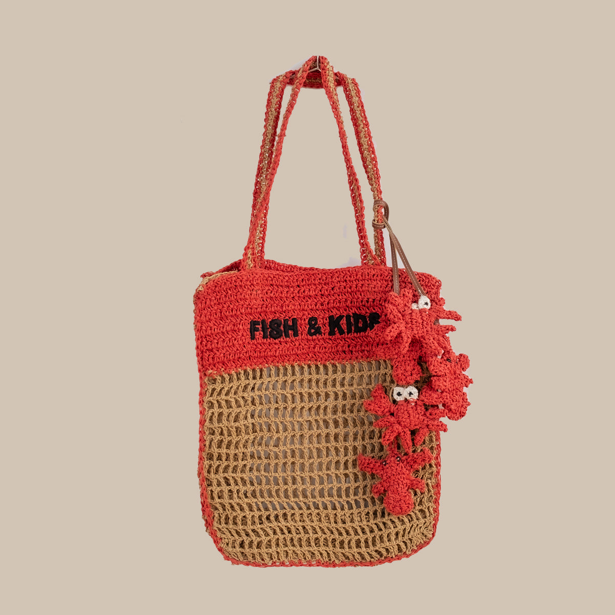【Only 1 left】FISH & KIDS BEACH BAG/ECRU AND RED