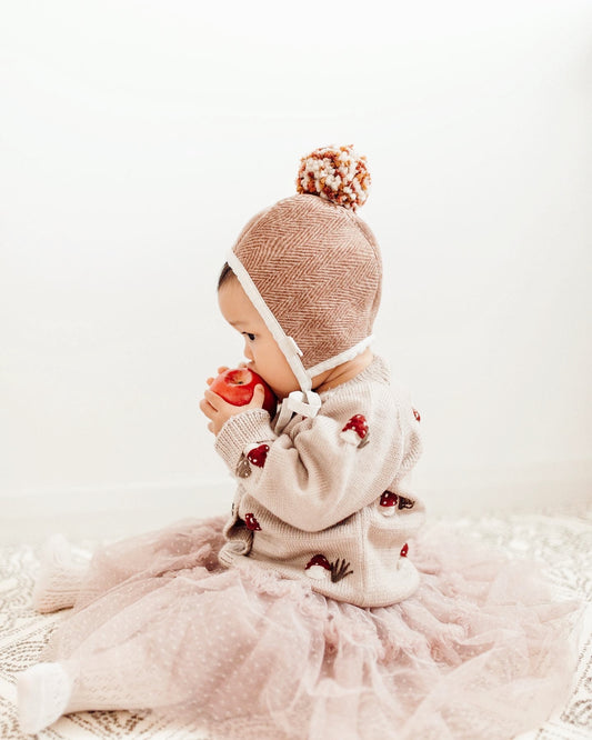 Winter Wool Baby Pom Pom Bonnet - Late Autumn