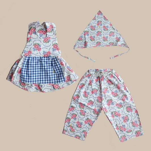 Bandana,Apron,Pants 3Set/Retro Rose