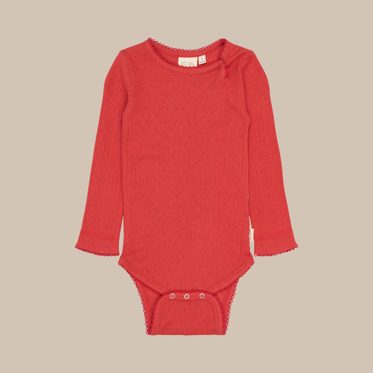 PPSuze L_S Pointelle Baby Body/Molten Lava Red