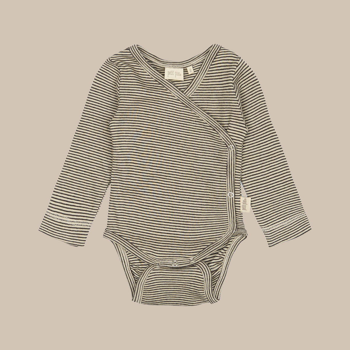PPDian Baby Body L/S fold over stripe NB NOOS/Coffee Bean/Dark Off White