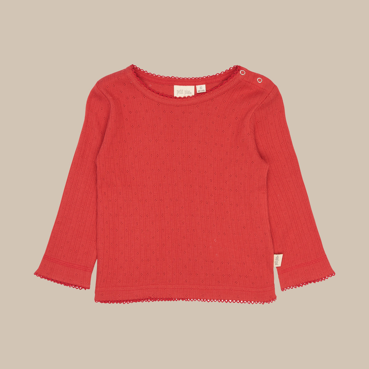 PPSuze L_S Pointelle Baby Tee/Molten Lava Red