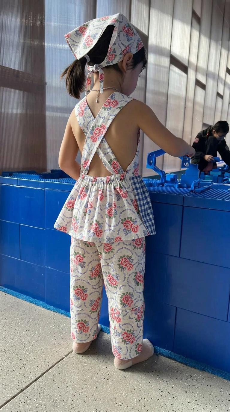 Bandana,Apron,Pants 3Set/Retro Rose