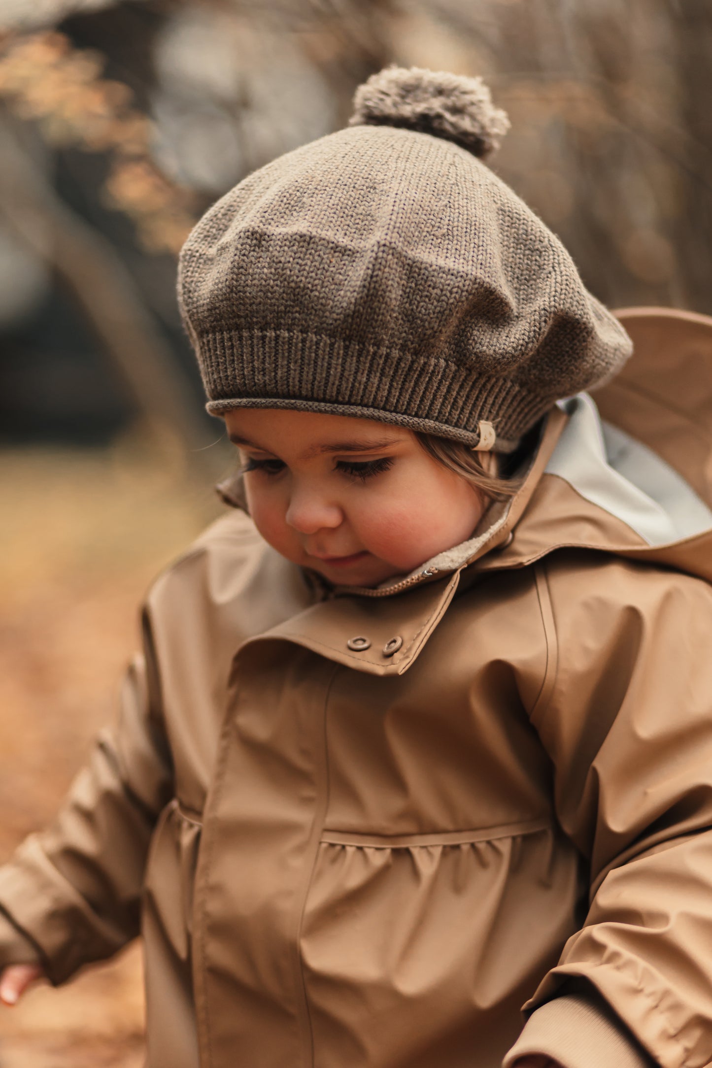 CHER KNITTED BERET/Earth Brown Melange